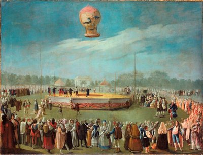 Léggömb felemelkedése IV. Károly udvarának jelenlétében – Antonio Carnicero Mancio (1748-1814) festménye, olaj, vászon alkotó: Antonio Carnicero
