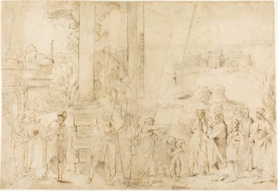 Szent Pál megkeresztelkedett Dionüszosz Areopagit (recto); Vázlatok a babáról, kezekről (fordítva) alkotó: Antonio Carracci