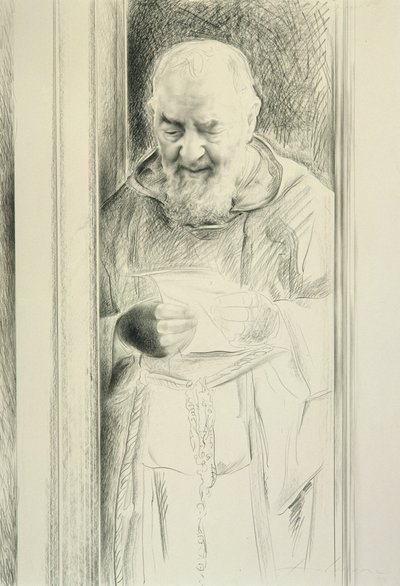 Padre Pio Reading, 1988-89 (szén papíron) alkotó: Antonio Ciccone