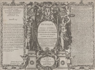 Frontispiece for Drawings a háború, ostrom és a török hadsereg sziget elleni támadása..., 1631. alkotó: Antonio Francesco Lucini