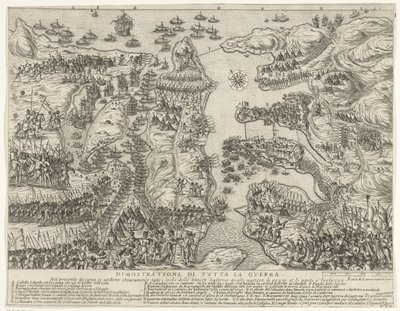 A máltai csata teljes áttekintése Dimostrazione di tutta la guerra (cím a tárgyon) Málta ostroma (sorozat címe) alkotó: Antonio Francesco Lucini