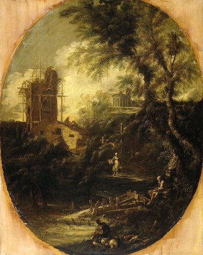 Táj remete, zarándok és parasztasszonnyal alkotó: Antonio Francesco Peruzzini (attributed to)