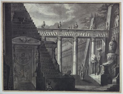 Színpadtervezés, Egy egyiptomi templom udvara alkotó: Antonio Giuseppe Basoli
