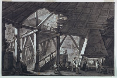 Színpadterv, romos gazdasági épület belső alkotó: Antonio Giuseppe Basoli