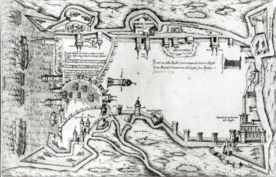 A hugenották által megszállt La Rochelle-t ábrázoló térkép alkotó: Antonio Lafreri