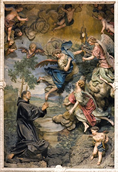 San Pasquale Baylon imádatban (freskó faragott fán) alkotó: Antonio Maria Maragliano