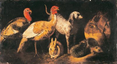 Pulyka tyúkok, kutyák, nyulak és sündisznók alkotó: Antonio Maria Vassallo
