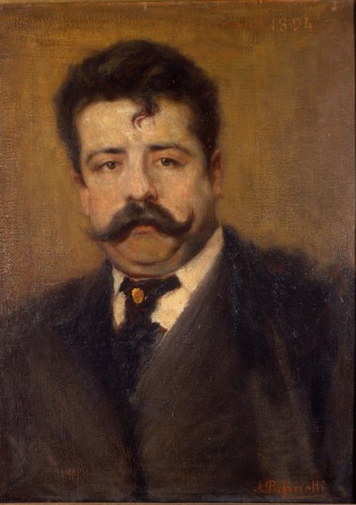 Ruggero Leoncavallo portréja. Olasz zeneszerző (1858-1919) Antonio Pasinetti (1863-1940) festménye. 1894. Museo della Scala Milánóban. alkotó: Antonio Pasinetti