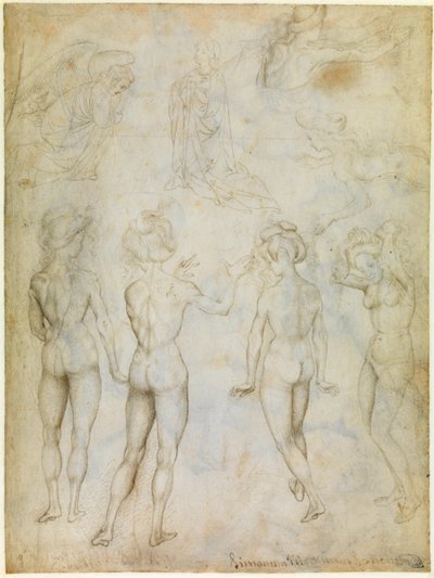 "Meztelen női tanulmányok, Annunciáció és két úszó női tanulmány", 1425 körül (rajz) alkotó: Antonio Pisanello
