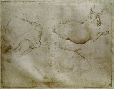 Két tehén és egy boróka. Antonio di Puccio Pisano dit Pisanello (1395-1455) rajza. Tekercs, fém hegy. Magasság: 17,6 cm. Louvre, Cabinet des Medailles alkotó: Antonio Pisanello