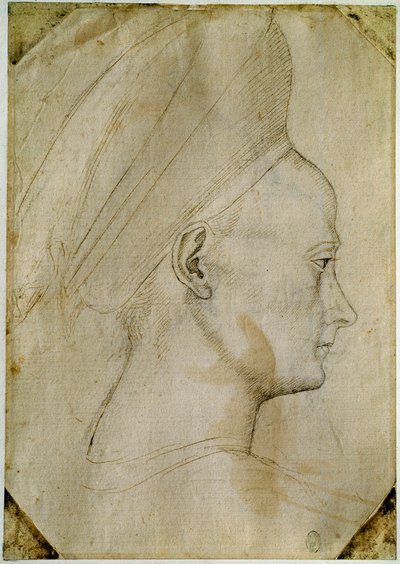 Fiatal nő feje, profilban jobbra. Antonio di Puccio Pisano dit Pisanello (1395-1455) műhelyének rajza. Barna tinta, fekete kő, toll. Mérete: 24,6x17,2 cm. Louvre, Cabinet des dessins. alkotó: Antonio Pisanello