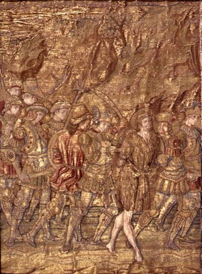 Börtönbe vitt Keresztelő Szent János, a szent életéből vett jeleneteket ábrázoló kárpit (textil) alkotó: Antonio Pollaiuolo