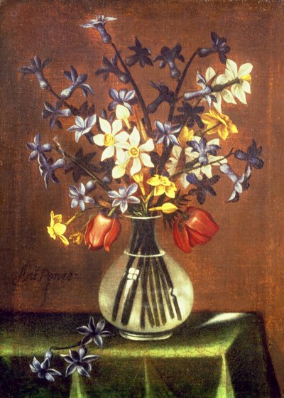 Virágcsendélet, köztük jácint, tulipán és fácánszem (olaj) alkotó: Antonio Ponce
