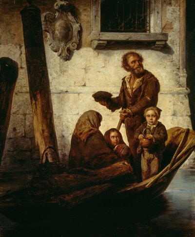 Közemberek családja egy csónakban alkotó: Antonio Rotta