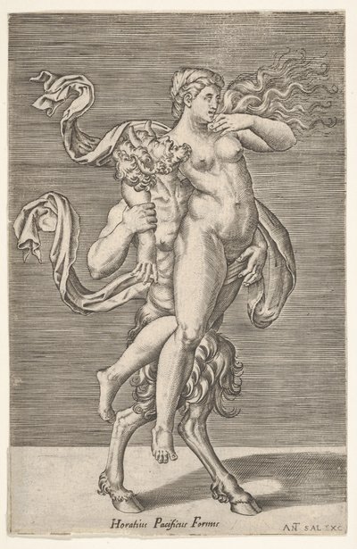 Nimfát hordozó szatír, akinek jobb karja a szatír nyaka köré van fonva, egy ..., kb. 1505-62. alkotó: Antonio Salamanca