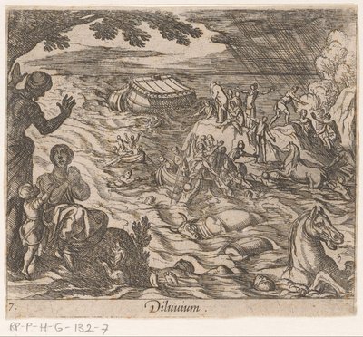 De Zondvloed Deluvium (cím az objektumon) Metamorphoseon sive transformationum (sorozat címe) Metamorfosen van Ovidius (sorozat címe) alkotó: Antonio Tempesta
