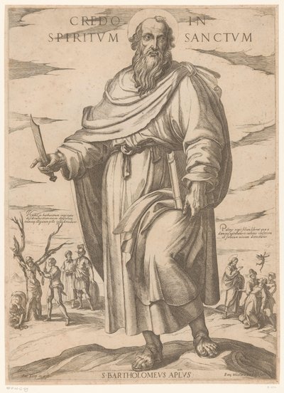 Szent Bertalanról Hiszek a Szentlélekben (cím a tárgyon) Krisztus, Mária en de apostle (sorozat címe) alkotó: Antonio Tempesta