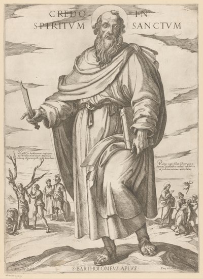 Szent Bertalanról Hiszek a Szentlélekben (cím a tárgyon) Krisztus, Mária en de apostle (sorozat címe) alkotó: Antonio Tempesta