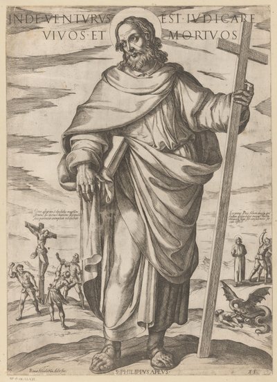 Szent Fülöpről Onnan jön, hogy ítélkezzen élők és holtak felett (cím a tárgyon) Krisztus, Mária en de apostle (sorozat címe) alkotó: Antonio Tempesta