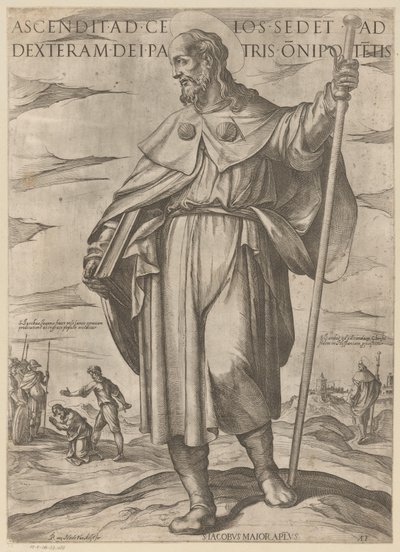 De heilige Jakobus de Meerdere Aki felment a mennybe, a Mindenható Atya Isten jobbján ül (cím a tárgyon) Krisztus, Mária en de apostle (sorozat címe) alkotó: Antonio Tempesta