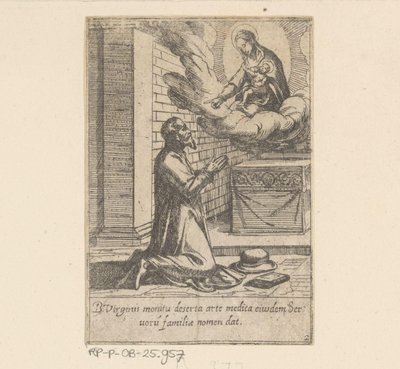 De heilige Philippus plaast zich onder de hoede van Maagd Maria Het Leven van Philippus Benitius (sorozat címe) B. Philippi Benicius Florent élete. rend. B. Szűz Mária szolgája (sorozat címe) alkotó: Antonio Tempesta