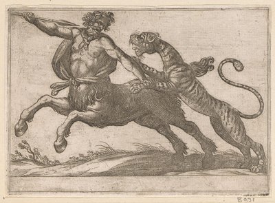 Egy tigris egy kentaurral harcol Harc állatok (sorozat címe) alkotó: Antonio Tempesta