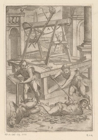 Kínzás forrásban lévő olajjal Keresztény mártírok által elszenvedett kínzások (sorozat címe) Varia tormentorum et supplicioru crudelium (...) (sorozat címe) alkotó: Antonio Tempesta