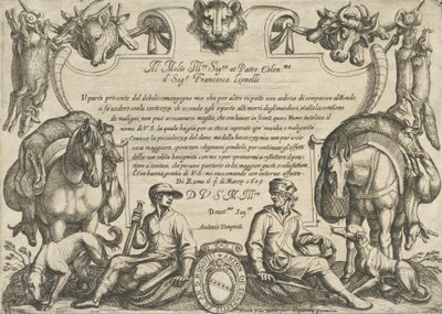 Elülső rész vadászokkal, kutyákkal és lovakkal, a „Vadászati jelenetek VI”-ból, 1609. alkotó: Antonio Tempesta