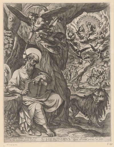 Szent Jeromos a vadonban az utolsó ítéletet szemlélve S. Hieronimus (cím a tárgyon) alkotó: Antonio Tempesta