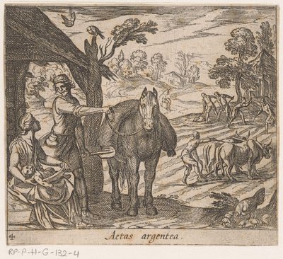 Az ezüstkor Aetas argentea (cím a tárgyon) Metamorphoseon sive transformationum (sorozat címe) Ovidius metamorfózisai (sorozat címe) alkotó: Antonio Tempesta