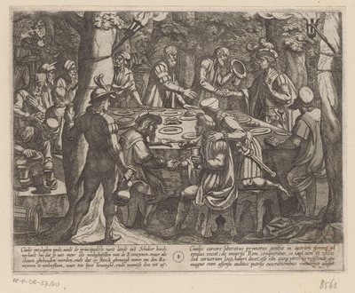 Julius Civilis elmondja a holland időseknek, hogy a rómaiak rabszolgaként kezelik őket Bataviai háborúk a rómaiak ellen (sorozat címe) Batavorum cum Romanis Bellum (sorozat címe) alkotó: Antonio Tempesta