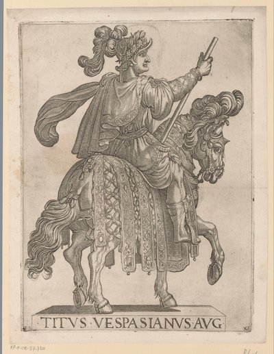 Titus császár lóháton Az első tizenkét római császár lóháton (sorozat címe) XII Caesares in Equestri (sorozat címe) alkotó: Antonio Tempesta