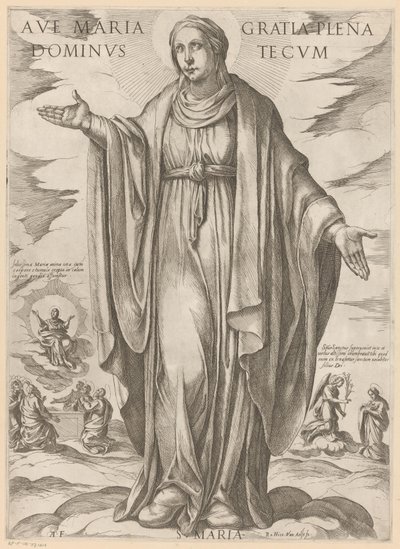 Maria Üdvözlégy Mária, kegyelemmel teljes, Uram veled (cím a tárgyon) Krisztus, Mária en de apostle (sorozat címe) alkotó: Antonio Tempesta