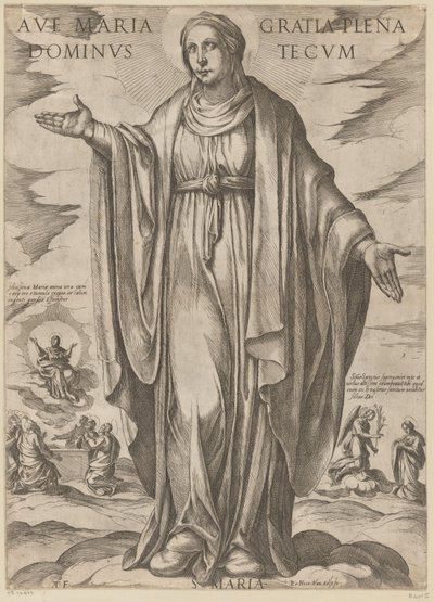 Maria Üdvözlégy Mária, kegyelemmel teljes, Uram veled (cím a tárgyon) Krisztus, Mária en de apostle (sorozat címe) alkotó: Antonio Tempesta