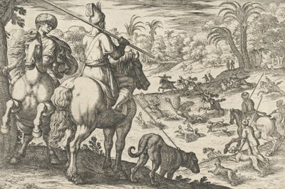 Struccvadászat, a „Vadászati jelenetek VI” című filmből, 1609. alkotó: Antonio Tempesta