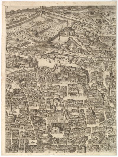 Róma város terve. 3. rész a Santa Maria Maggiore-val, a Pantheonnal és Traianus..., 1645. alkotó: Antonio Tempesta