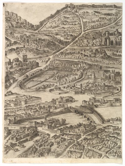 Róma város terve. 5. rész Caracalla fürdőjével, Santa Sabinával és... részével, 1645. alkotó: Antonio Tempesta