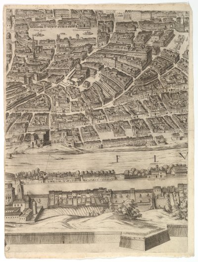 Róma városának terve: 9. lap a Piazza Navona, a Campo di Fiore és a Sant...-val, 1645. alkotó: Antonio Tempesta