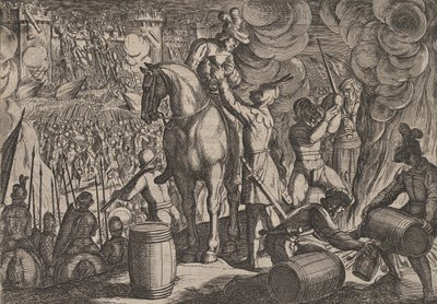 13. tábla: Támadás a római erőd ellen éjjel, A rómaiak háborúja a Ba... című filmből, 1611. alkotó: Antonio Tempesta