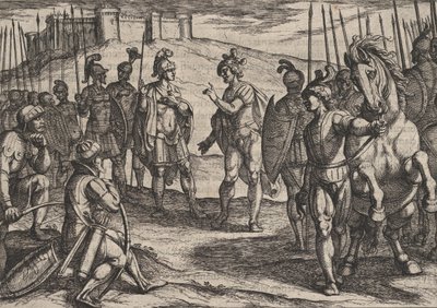 15. tábla: Civilis bánásmód egy római parancsnokkal, A rómaiak háborúja a ... ellen, 1611-ből. alkotó: Antonio Tempesta