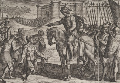 19. tábla: Férfiak az erődből megadják magukat és életüket a civileknek áldozzák, a háborúból..., 1611. alkotó: Antonio Tempesta