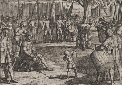 20. tábla: Civilis levágta a haját, A rómaiak háborúja a bataviak ellen R..., 1611-ből. alkotó: Antonio Tempesta