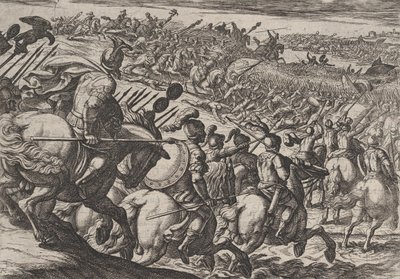 25. tábla: Cerialis római parancsnok támadásai Trier közelében, A rómaiak háborúja Agai... című filmből, 1611. alkotó: Antonio Tempesta