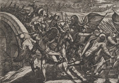 27. tábla: A hollandok a Mosel-parti római tábor meglepetésszerű támadása közben, a The Wa...-ból, 1611. alkotó: Antonio Tempesta