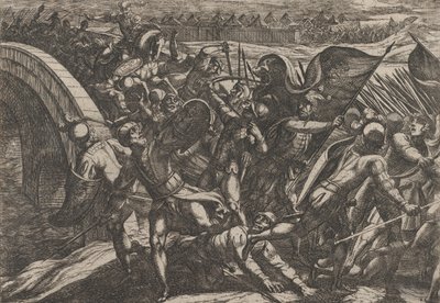 27. tábla: A hollandok a Mosel-parti római tábor meglepetésszerű támadása közben, a The Wa...-ból, 1611. alkotó: Antonio Tempesta