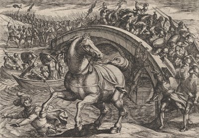 31. tábla: A civilis leszállni kényszerült, és átúszni a folyón, A rómaiak háborújából..., 1611. alkotó: Antonio Tempesta