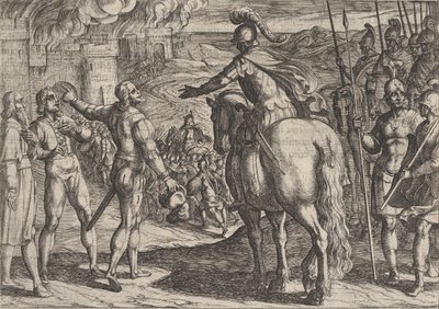 34. tábla: A rómaiak felgyújtják a holland vidéket, A rómaiak háborúja a... című filmből, 1611. alkotó: Antonio Tempesta