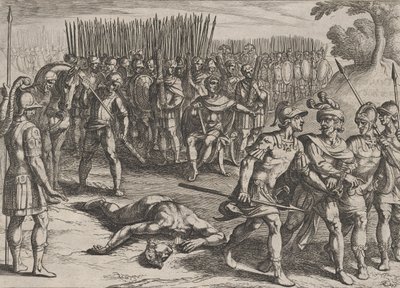 3. tábla: Claudius Civilis letartóztatva és testvére, Paulus lefejezve, a Ro... háborúból, 1611. alkotó: Antonio Tempesta