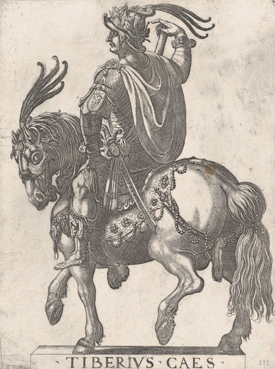 3. tábla: Tiberius császár lóháton, „Az első tizenkét római császár” című művéből, 1596. alkotó: Antonio Tempesta