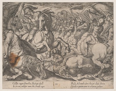 4. tábla: Sándor harcban a perzsákkal, Nagy Sándor tetteiből, 1608. alkotó: Antonio Tempesta